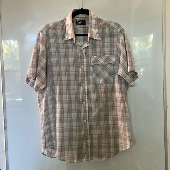 Vintage 70s Levis White Tab Button Up Shirt USA Made Mens Size Large Plaid - Picture 1 of 8